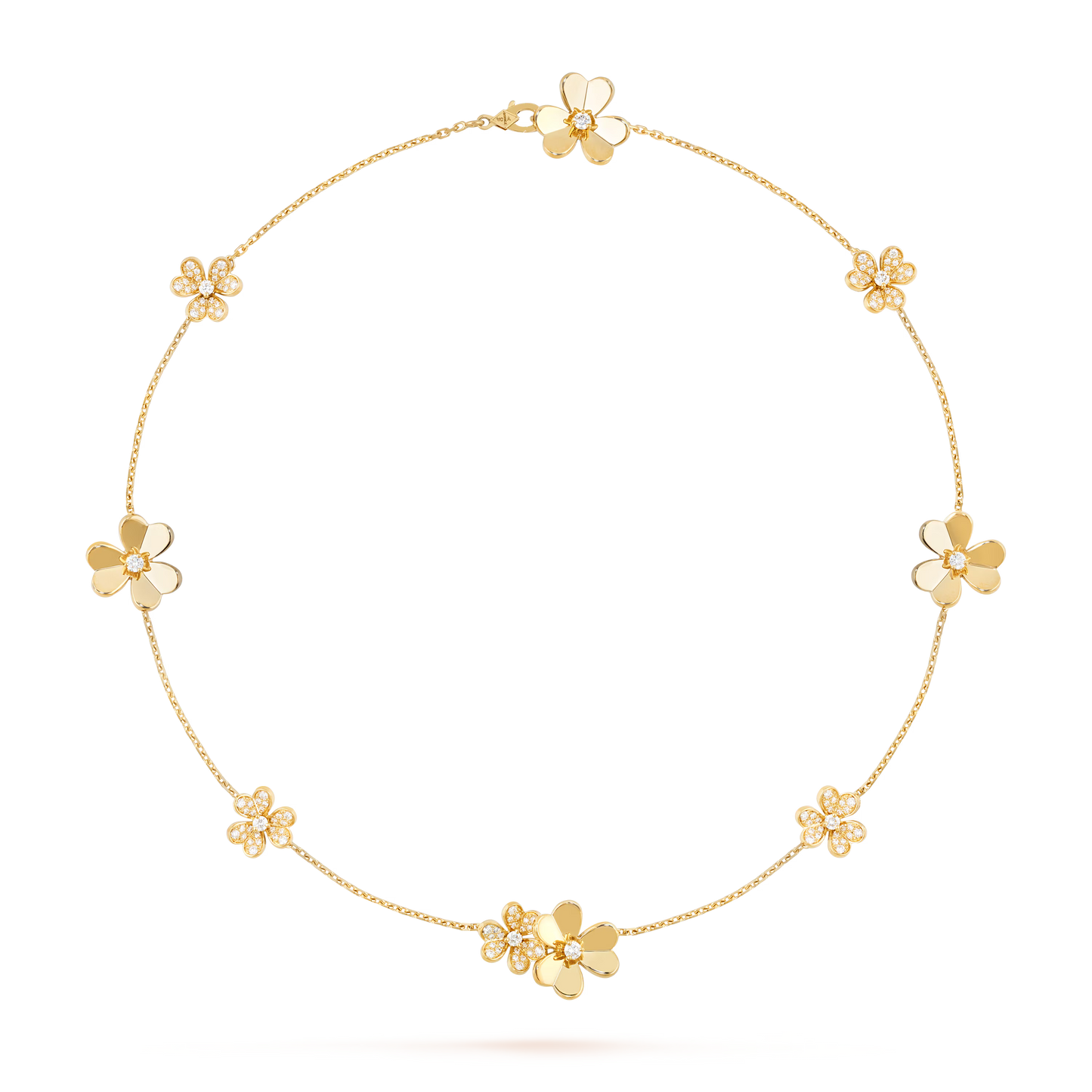 Frivole necklace, 9 flowers, 18K yellow gold, round diamonds.