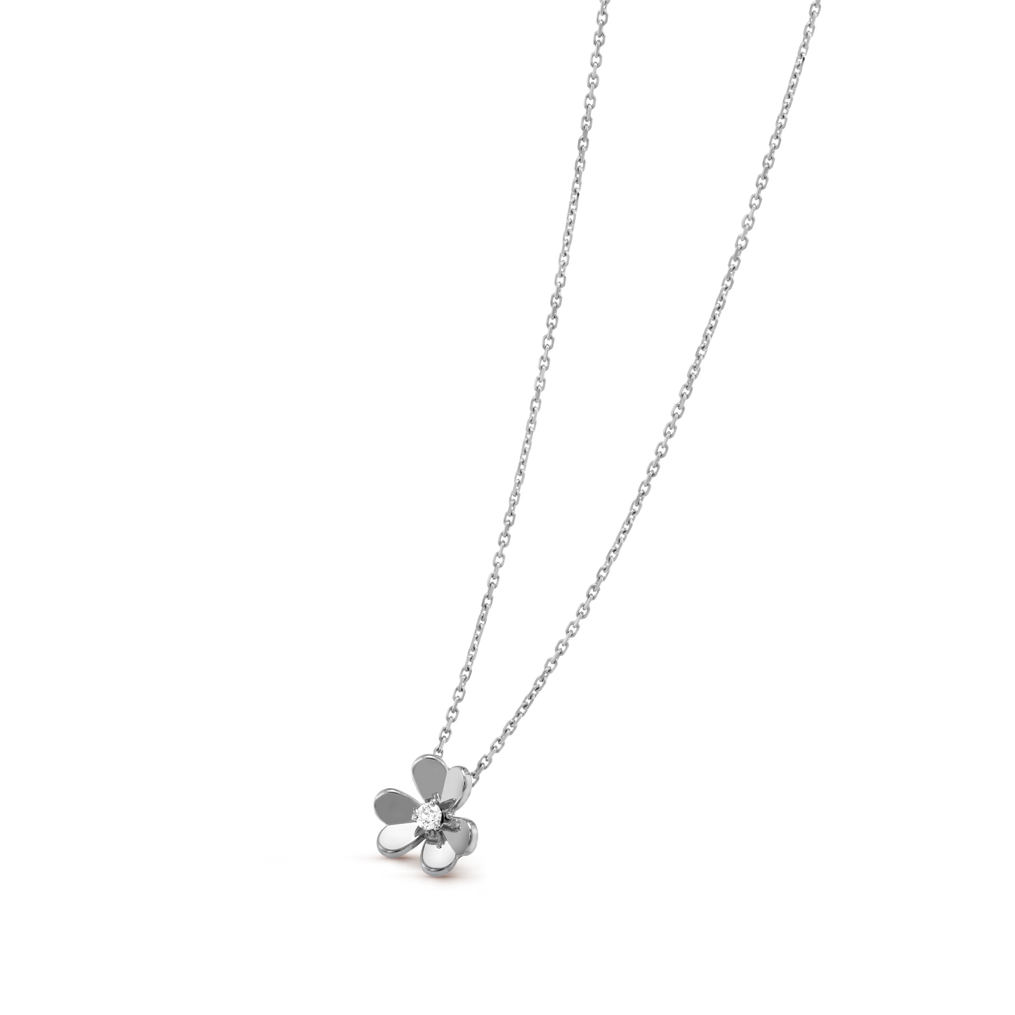 Frivole pendant, mini model, rhodium plated 18K white gold, round diamond.
