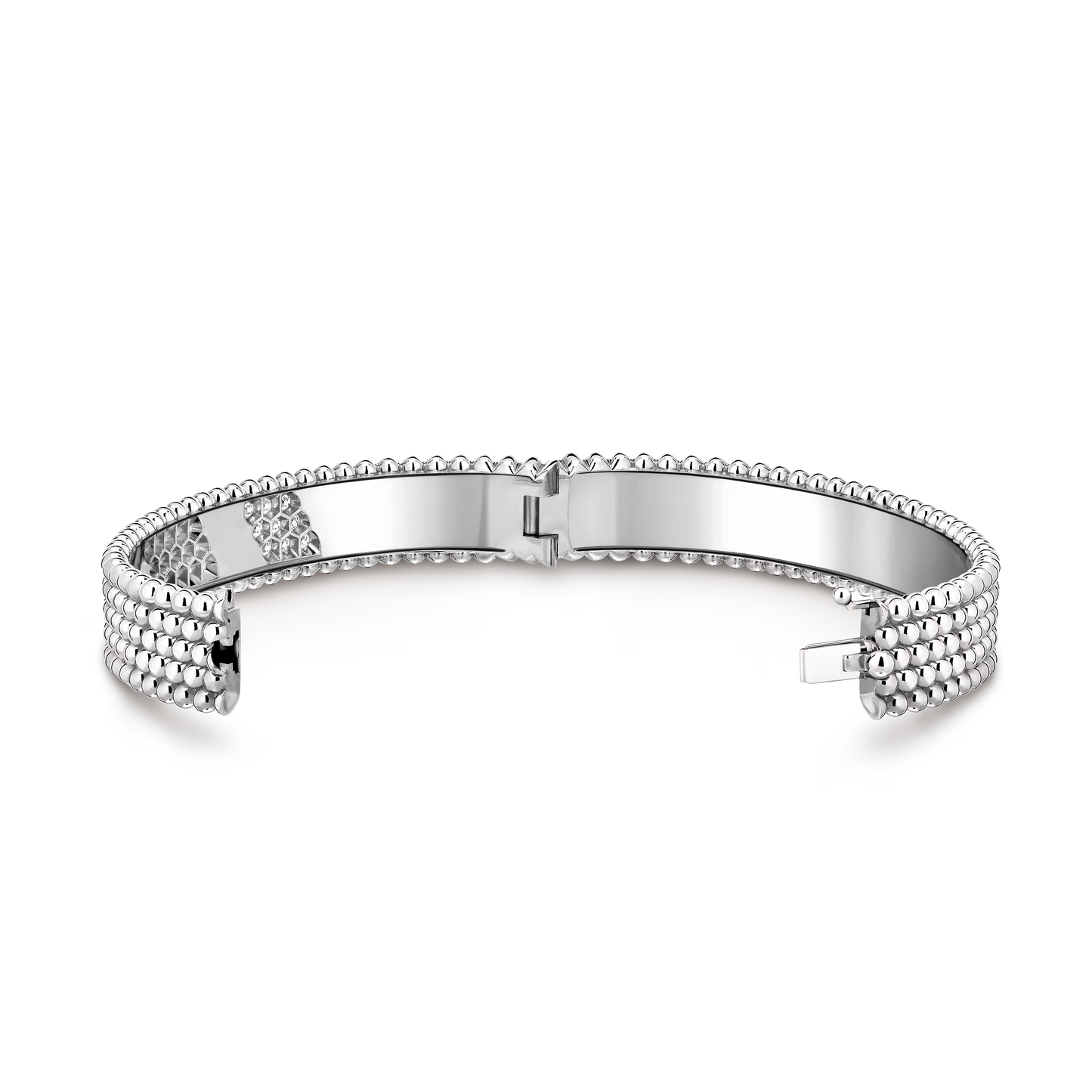 Perlée diamonds bracelet, 5 rows, rhodium plated 18K white gold, round diamonds, medium model.