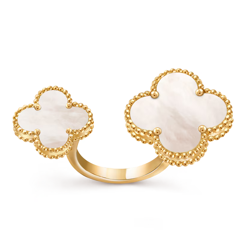 Magic Alhambra Between the Finger ring, 18K yellow gold, white mother-of-pearl.