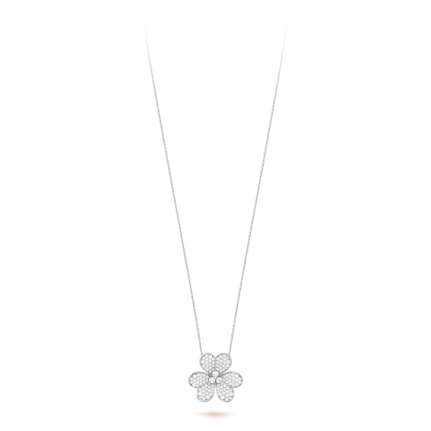 Frivole clip pendant, very large model, rhodium plated 18K white gold, round diamonds.
