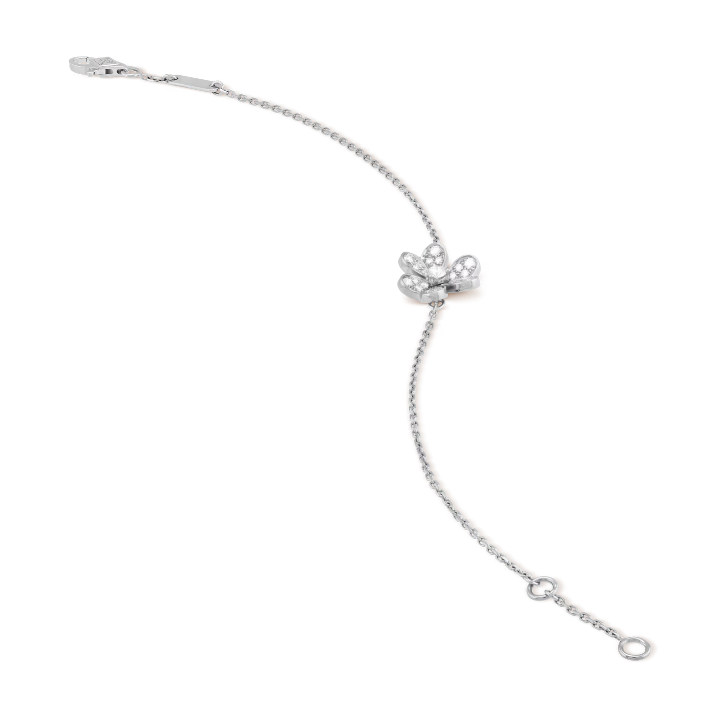 Frivole bracelet, mini model, rhodium plated 18K white gold, round diamonds.