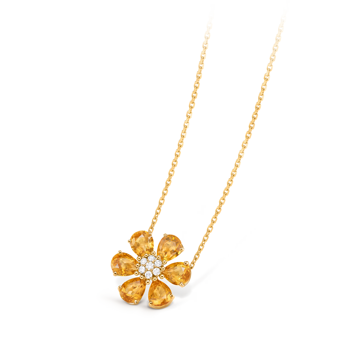 Fleurs d’Hawaï pendant, medium model, 18K yellow gold, citrines, round diamonds.