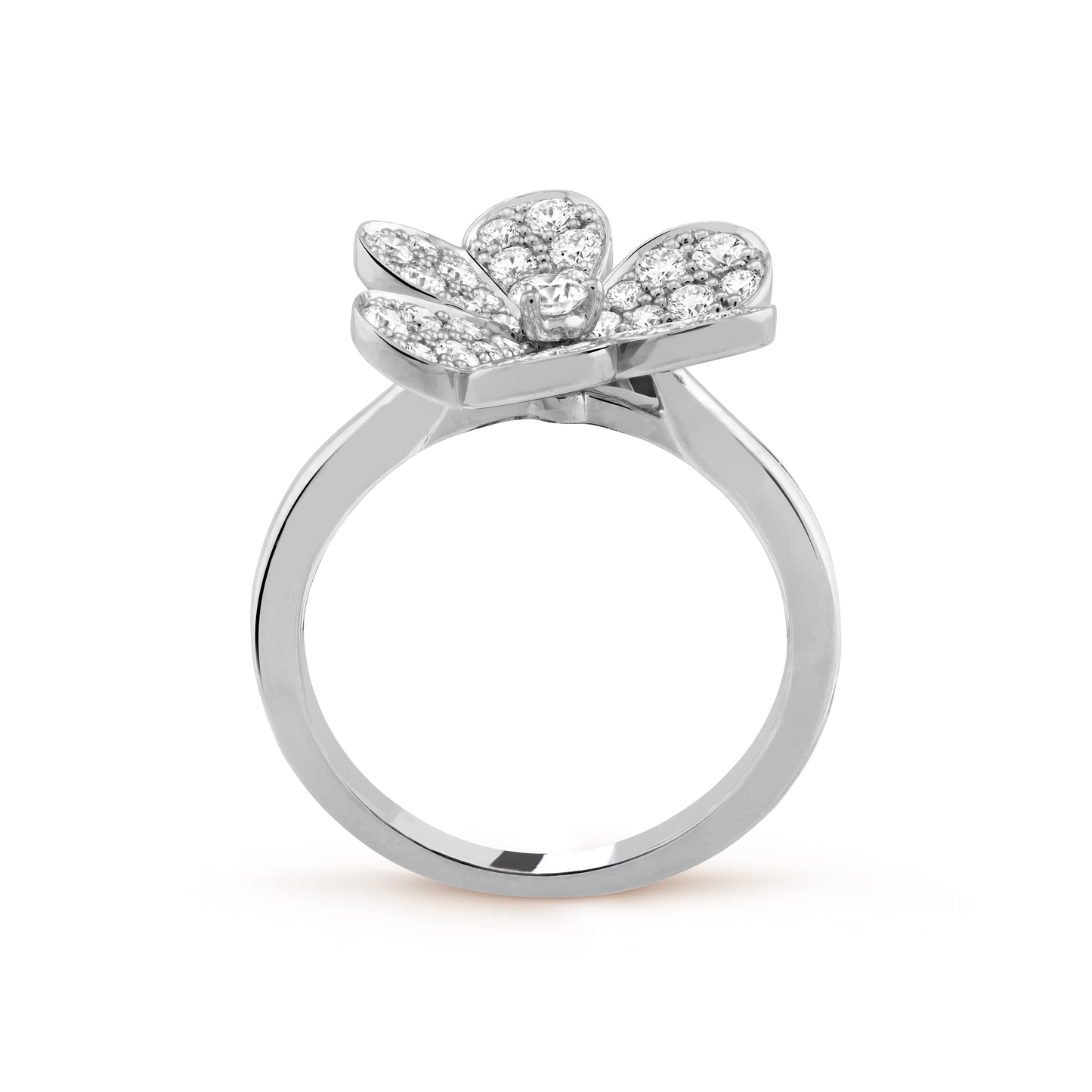 Frivole ring, 1 flower, rhodium plated 18K white gold, round diamonds.