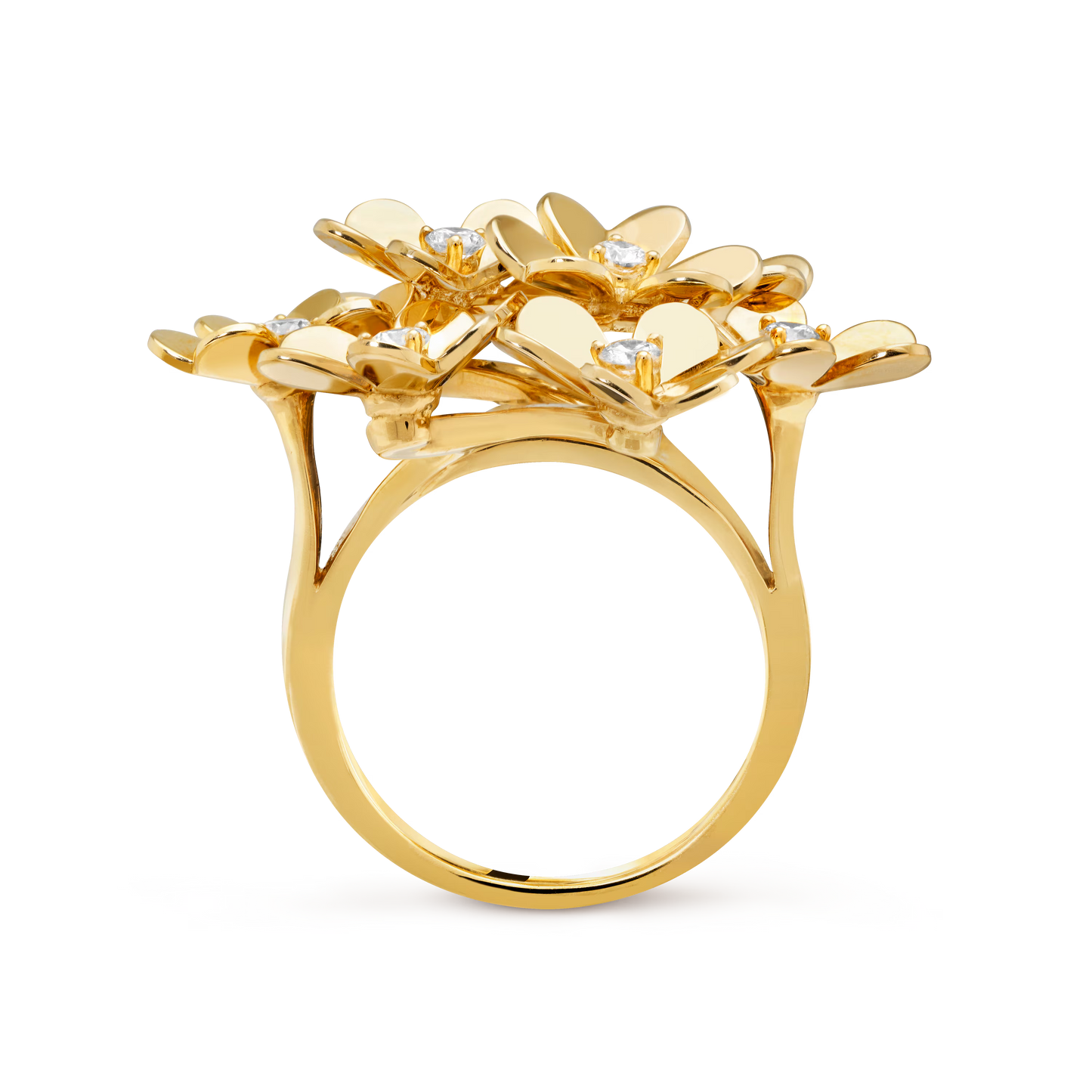 Frivole ring, 8 flowers, 18K yellow gold, round diamonds.