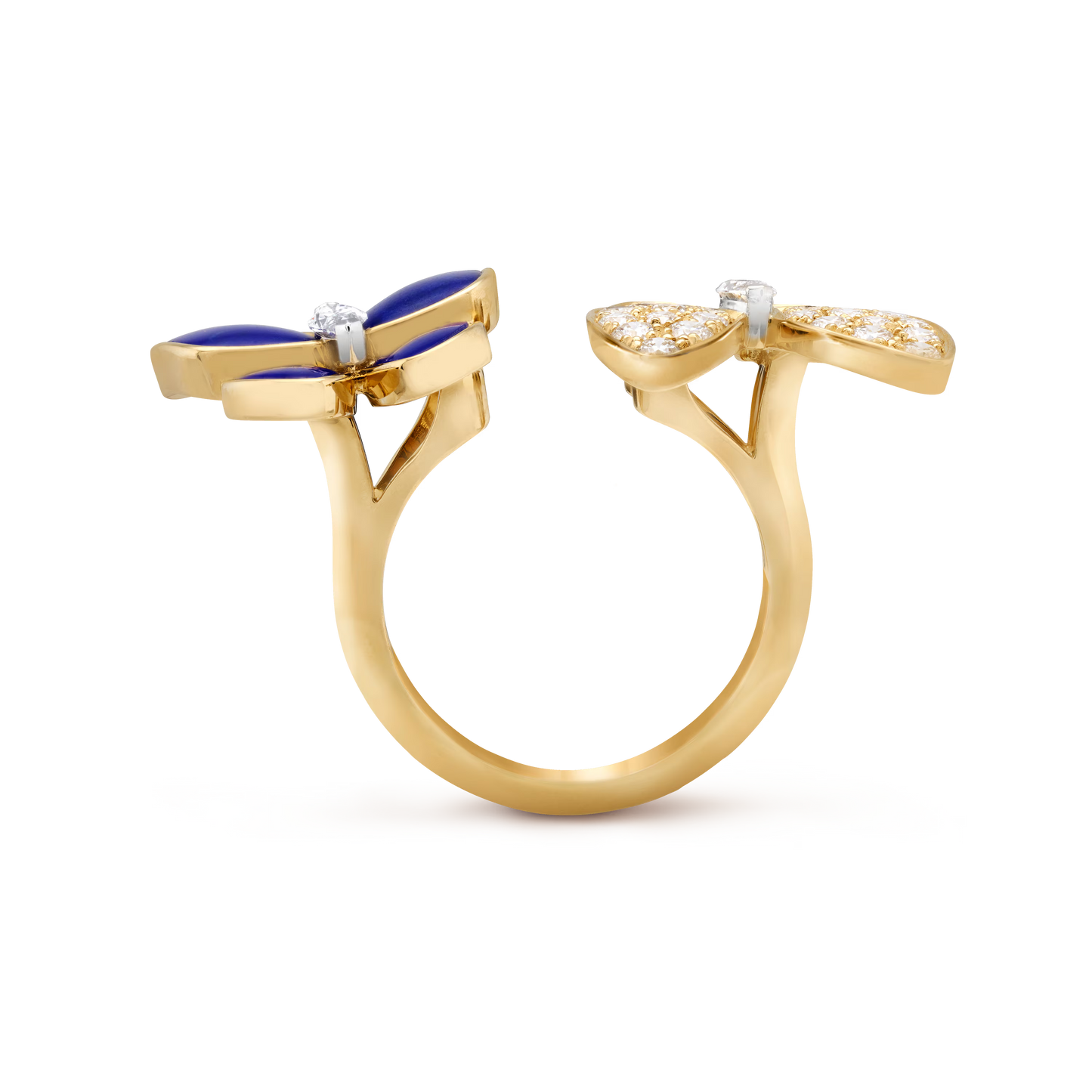 Two Butterfly ring, 18K yellow gold, rhodium plated 18K white gold, round and marquise-cut diamonds.