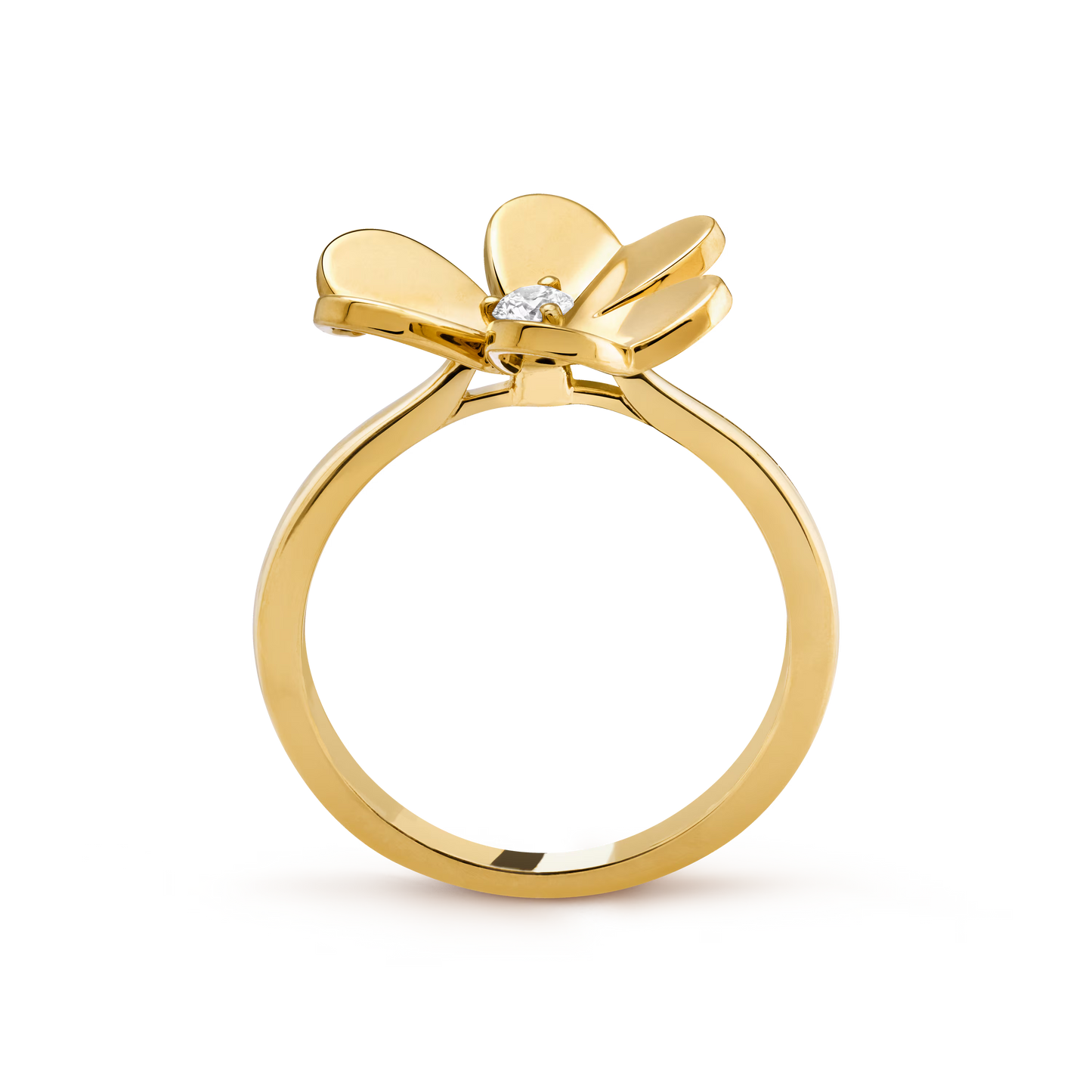 Frivole ring, 1 flower, small model, 18K yellow gold, round diamond