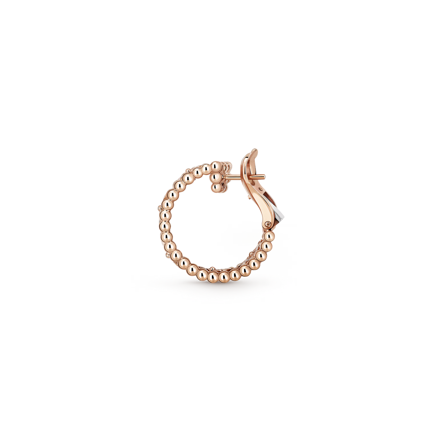 Perlée clovers hoop earrings, 18K rose gold, round diamonds.