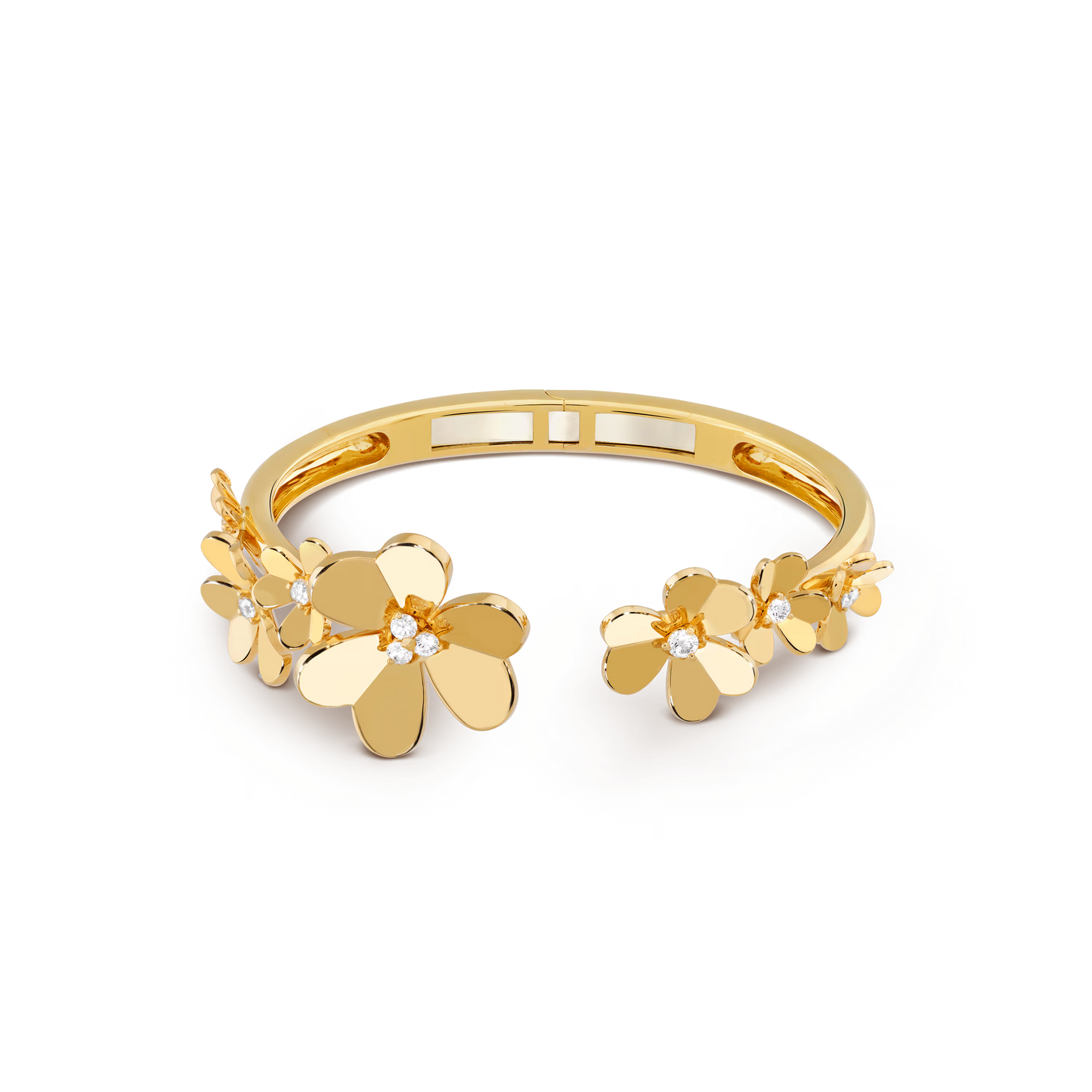 Frivole bracelet, 7 flowers, 18K yellow gold, round diamonds, medium model.