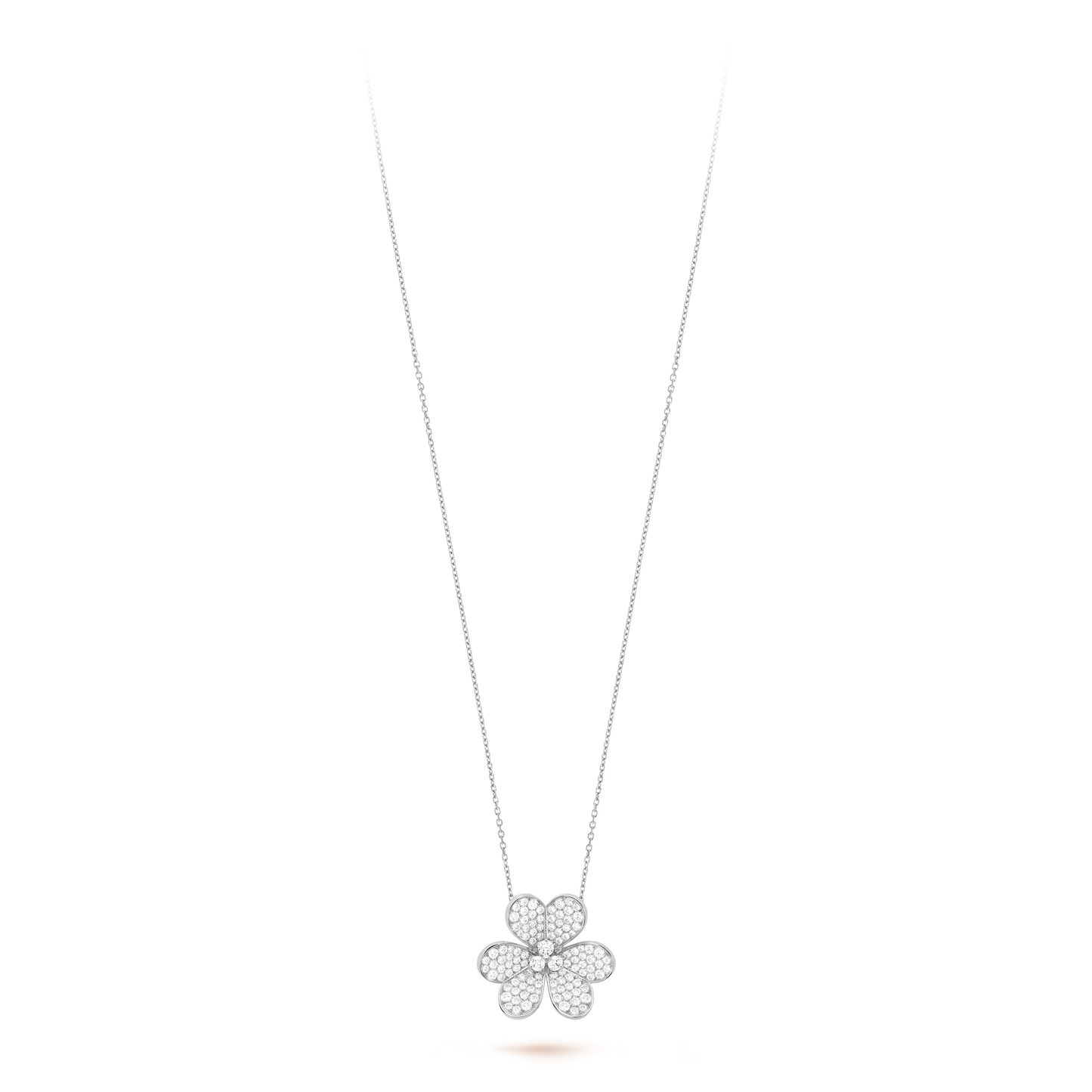 Frivole clip pendant, very large model, rhodium plated 18K white gold, round diamonds.