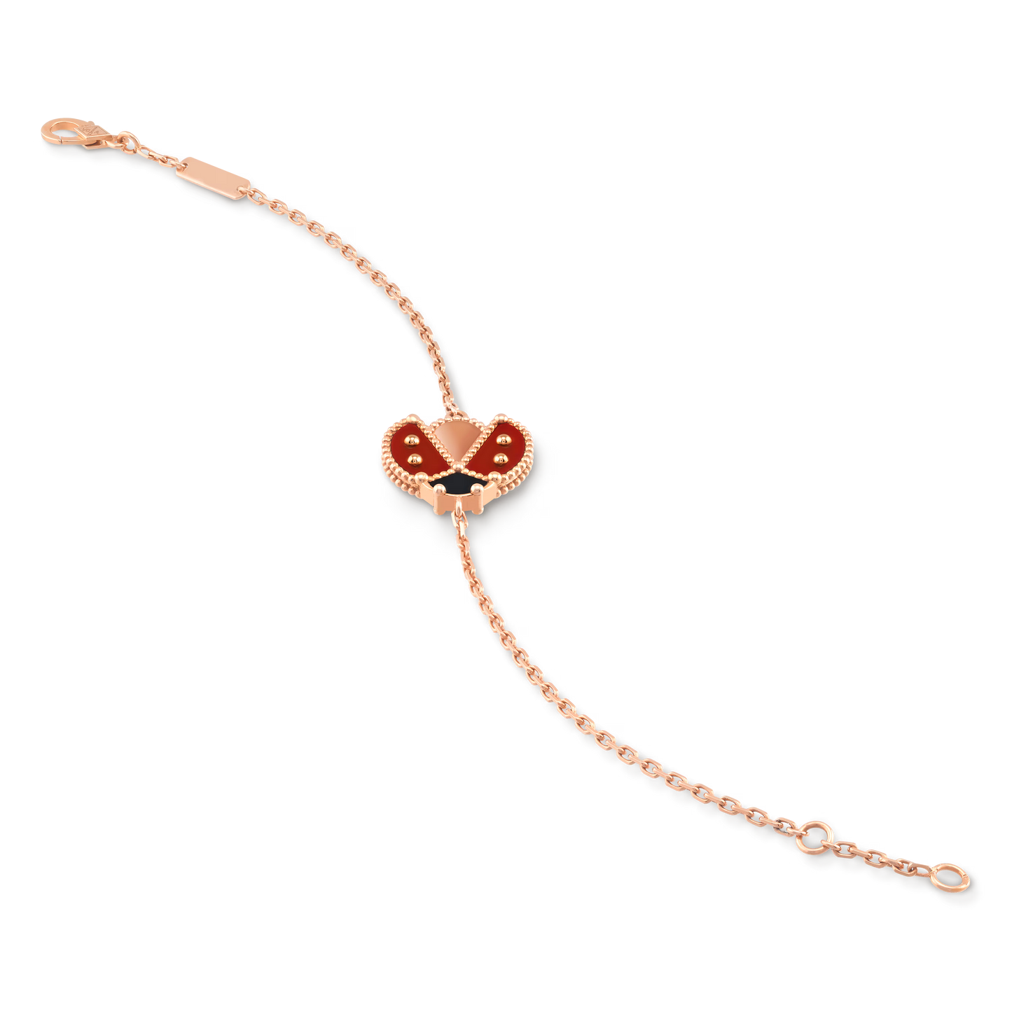 Lucky Spring bracelet, open wings ladybug, 18K rose gold, onyx, carnelian.
