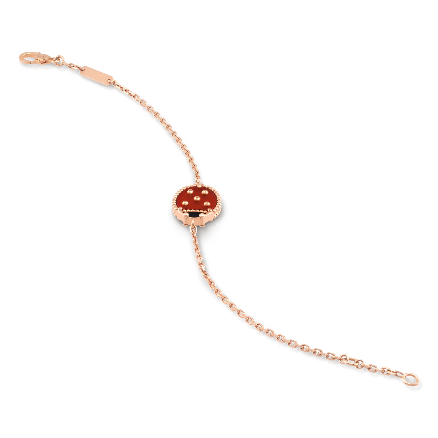 Lucky Spring bracelet, closed wings ladybug, 18K rose gold, onyx, carnelian.