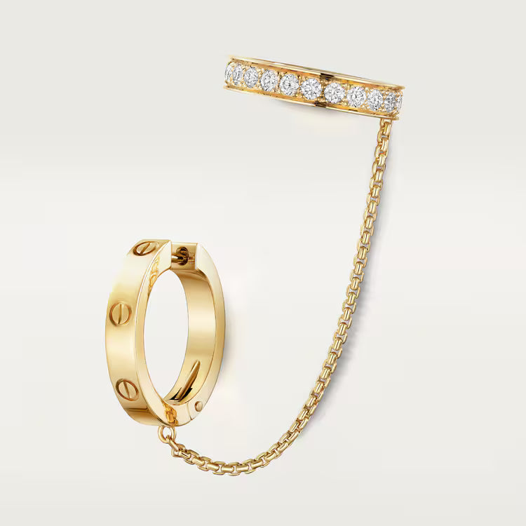 LOVE single earrings, multiwear, half-paved. 18k GOLD