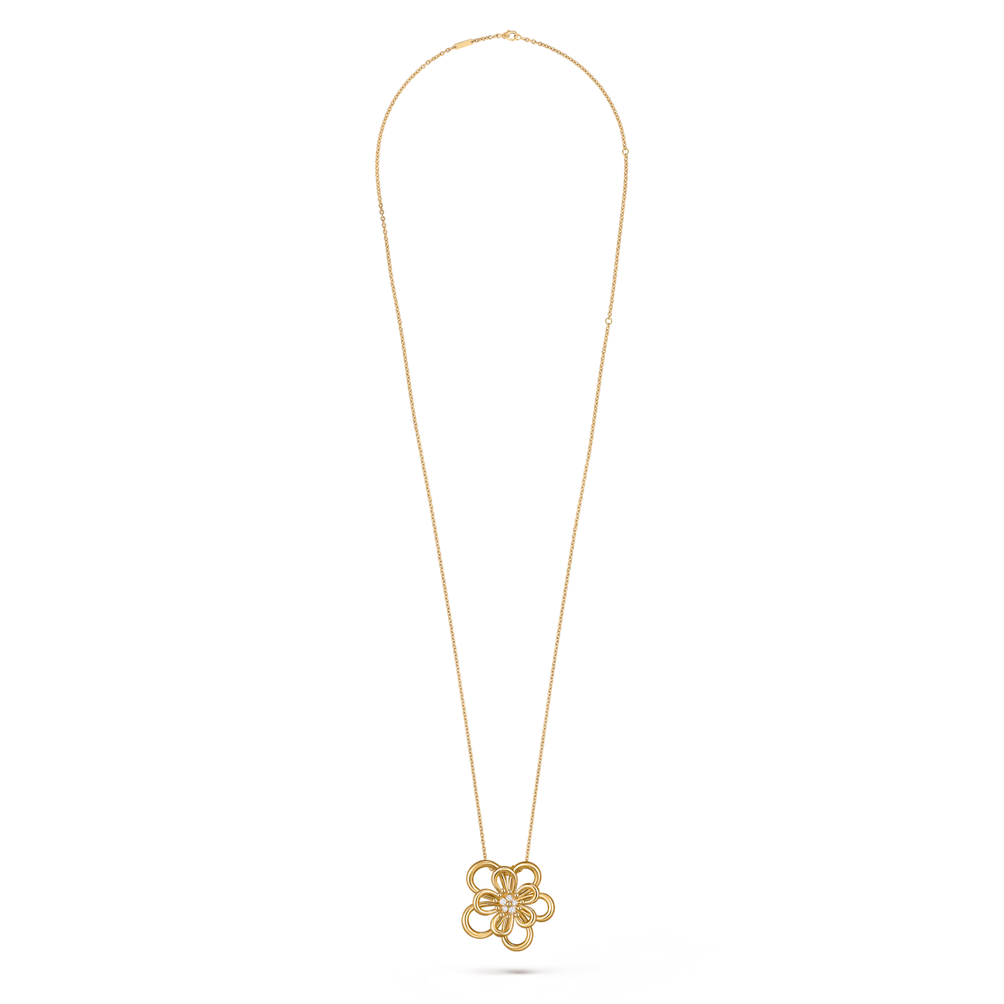 Flowerlace clip pendant, large model, yellow gold, round diamonds.