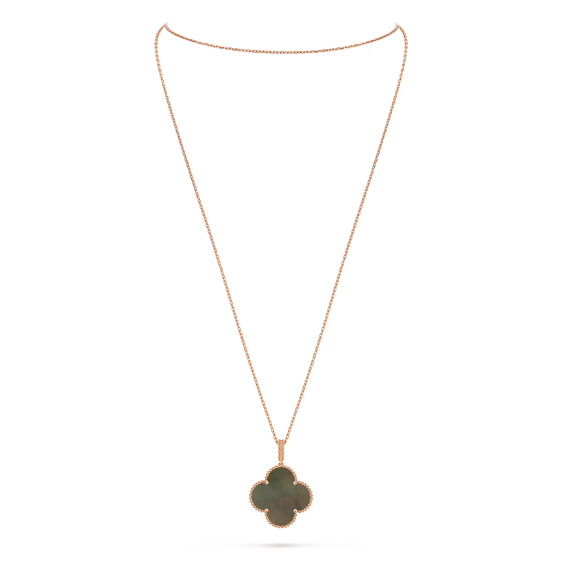 Magic Alhambra long necklace, 1 motif, 18K rose gold, gray mother-of-pearl.