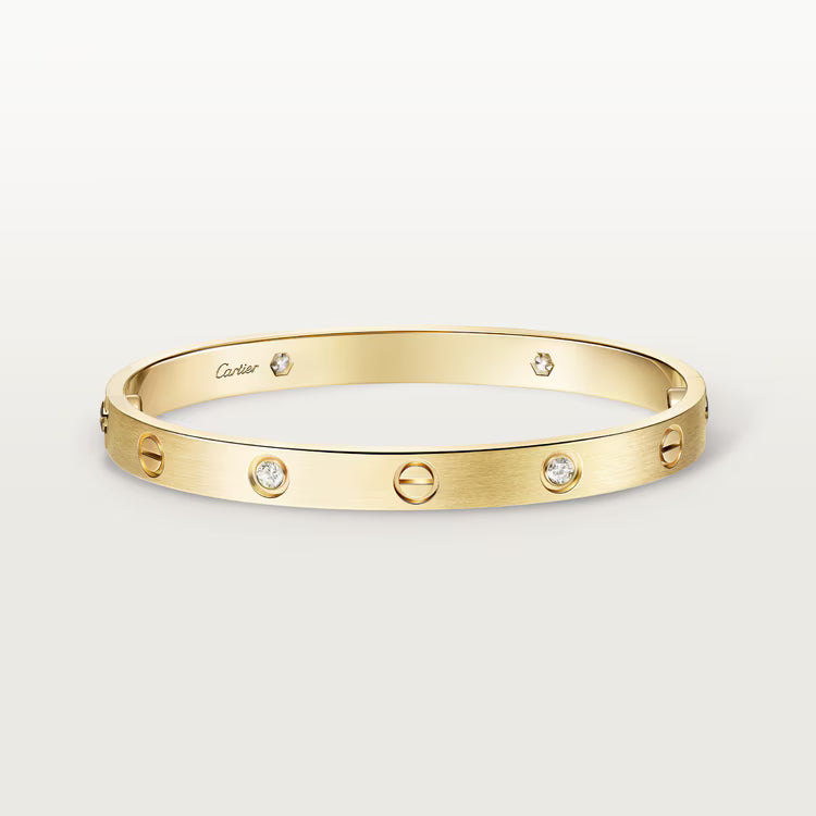 LOVE bracelet, classic model, brushed, 4 diamonds. 18k GOLD