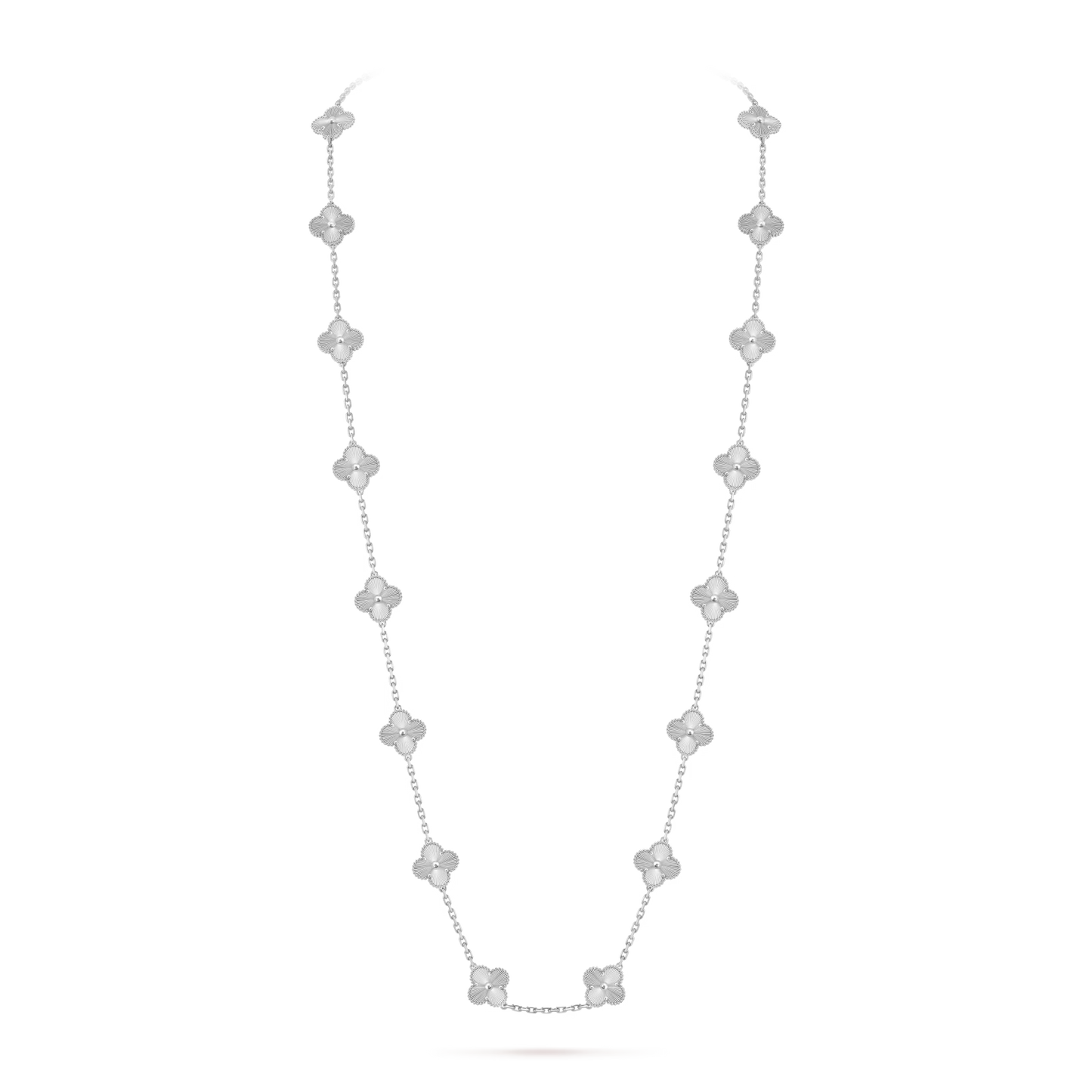 Vintage Alhambra necklace, 20 motifs, guilloché rhodium plated 18K white gold.