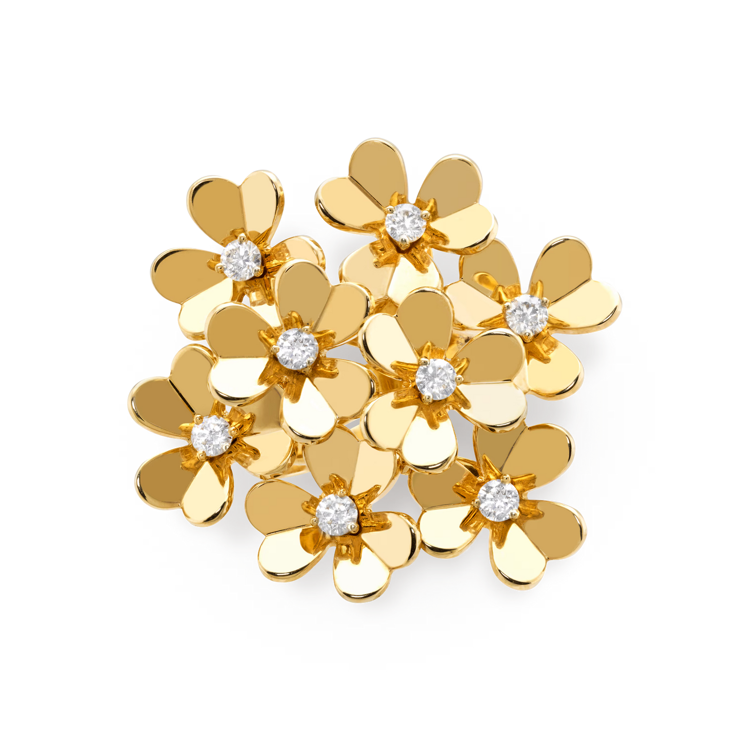 Frivole ring, 8 flowers, 18K yellow gold, round diamonds.