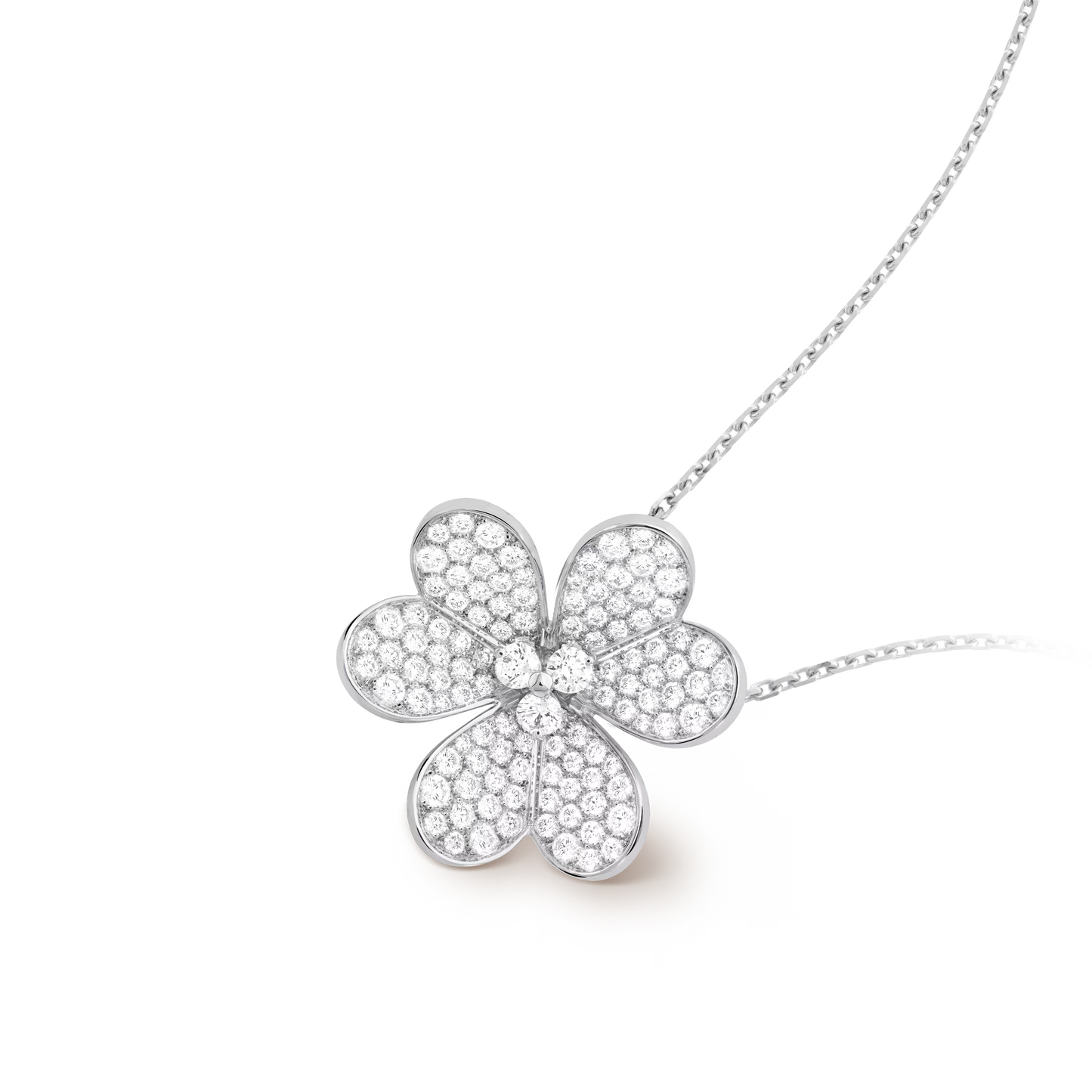 Frivole clip pendant, very large model, rhodium plated 18K white gold, round diamonds.
