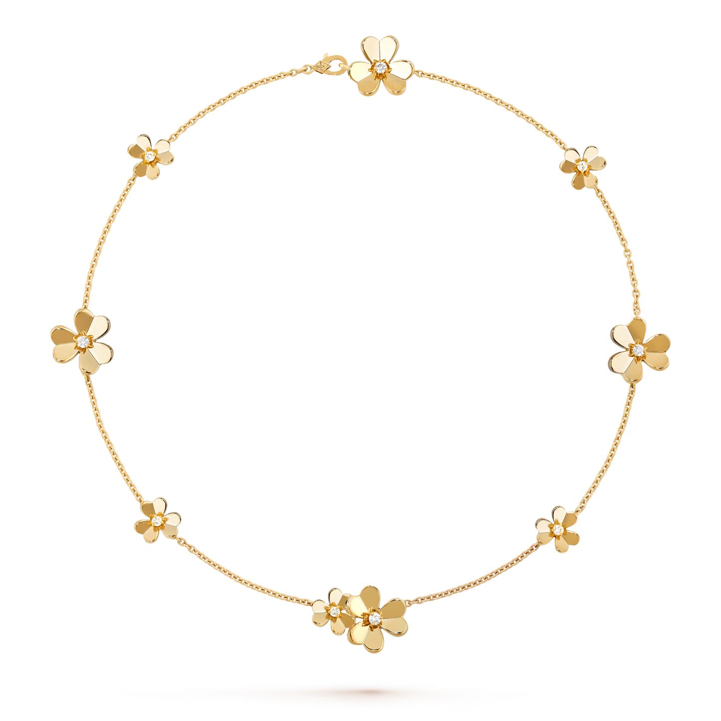 Frivole necklace, 9 flowers, 18K yellow gold, round diamonds.
