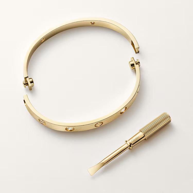 LOVE bracelet, classic model, brushed, 4 diamonds. 18k GOLD
