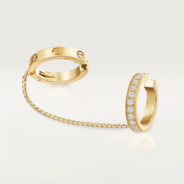 LOVE single earrings, multiwear, half-paved. 18k GOLD
