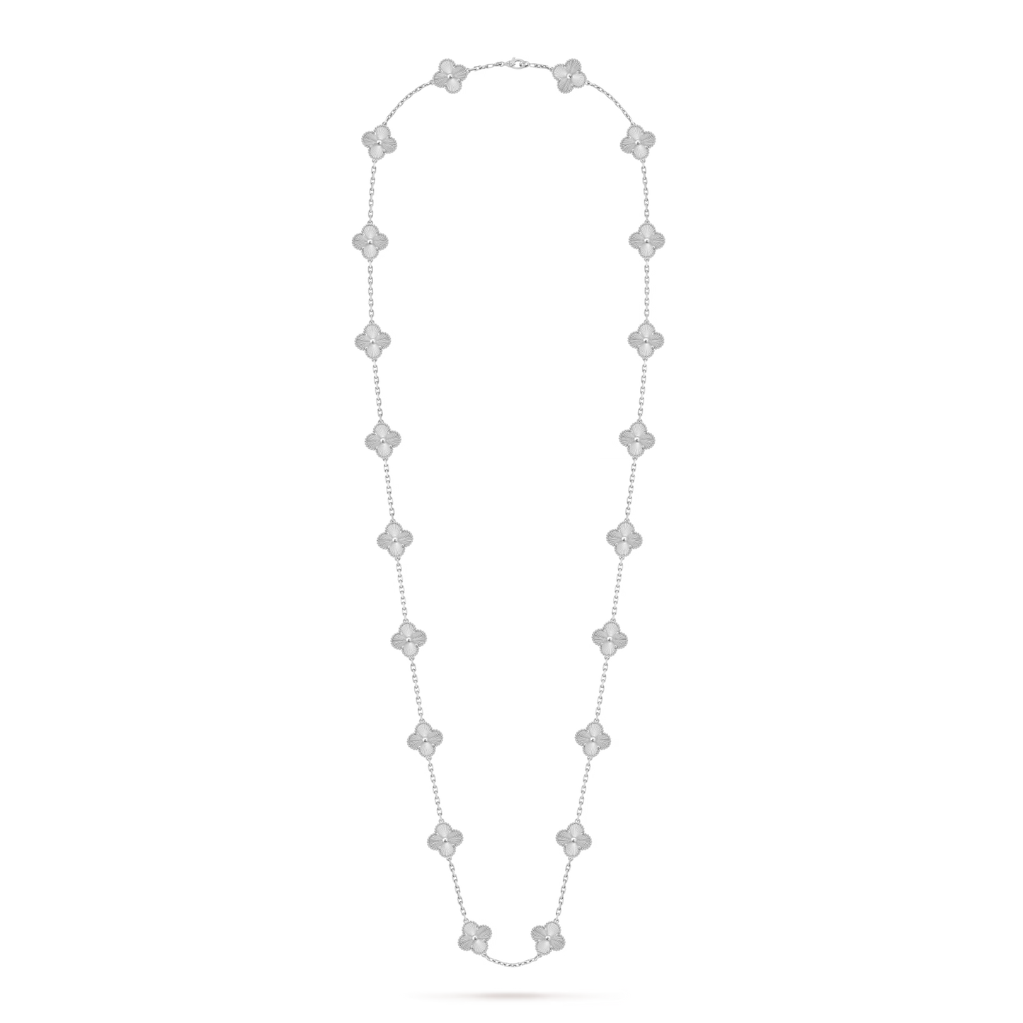 Vintage Alhambra necklace, 20 motifs, guilloché rhodium plated 18K white gold.