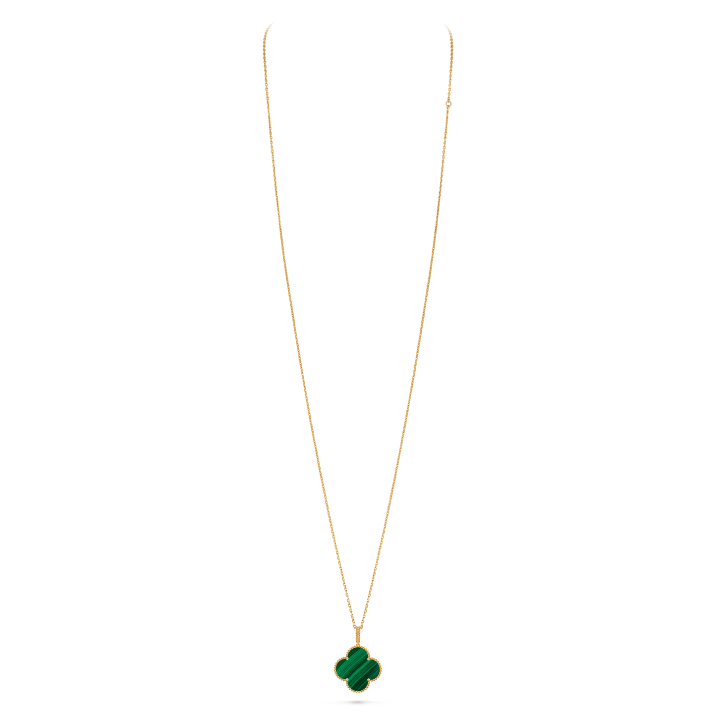 Magic Alhambra long necklace, 1 motif, 18K yellow gold, malachite.