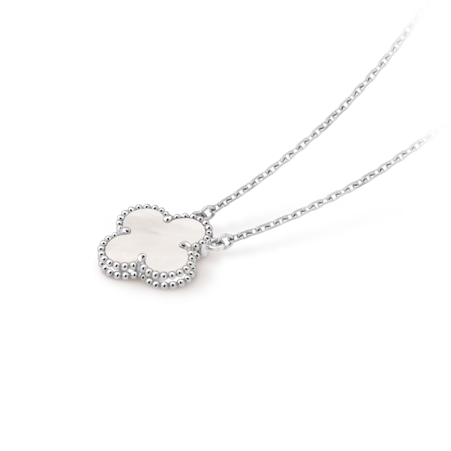 Vintage Alhambra pendant, rhodium plated 18K white gold, white mother-of-pearl.
