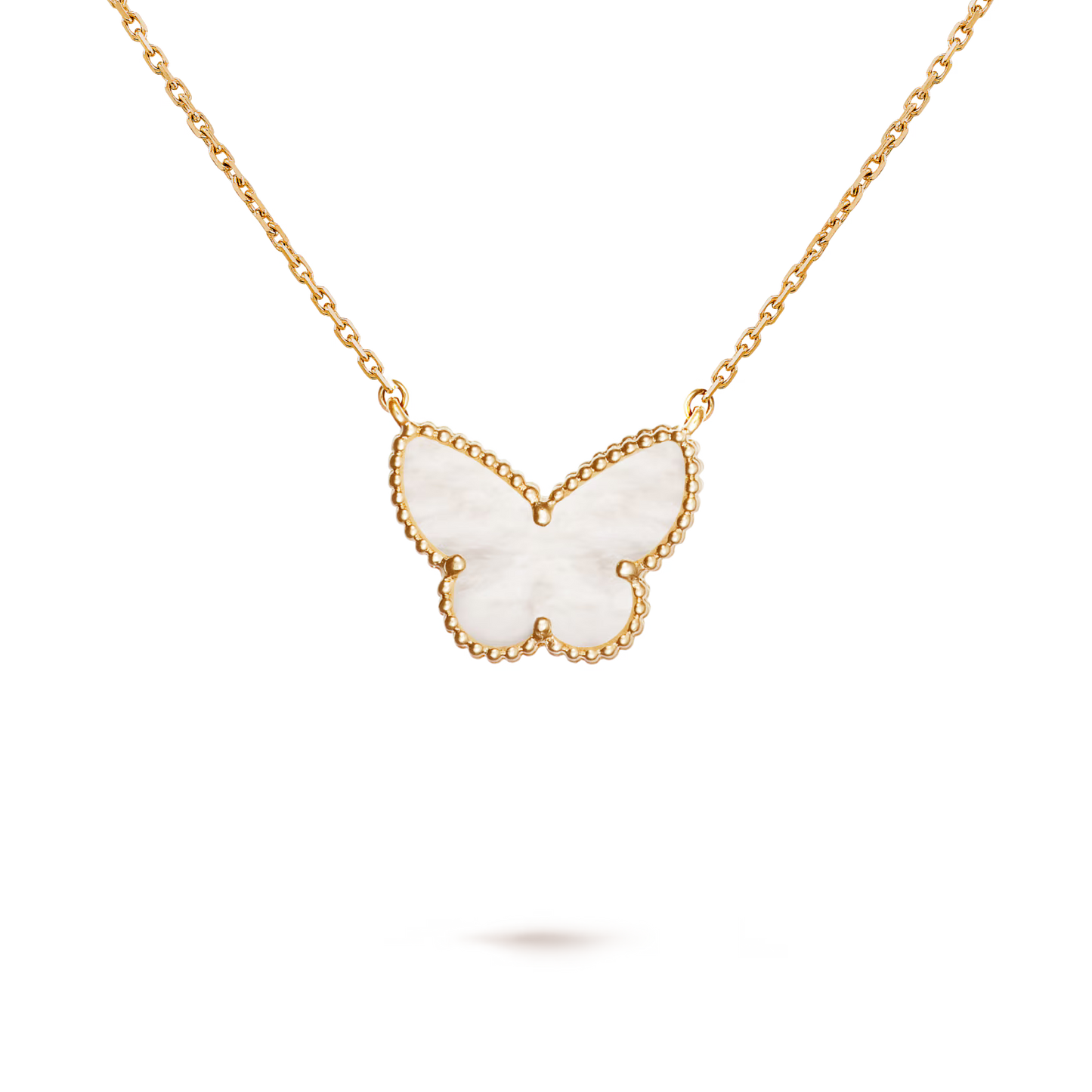 Lucky Alhambra butterfly pendant, 18K yellow gold, white mother-of-pearl.