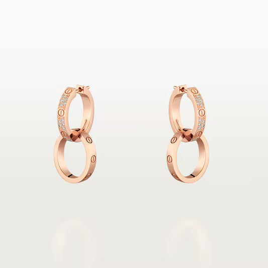 LOVE earrings, multiwear, half-paved. 18k GOLD