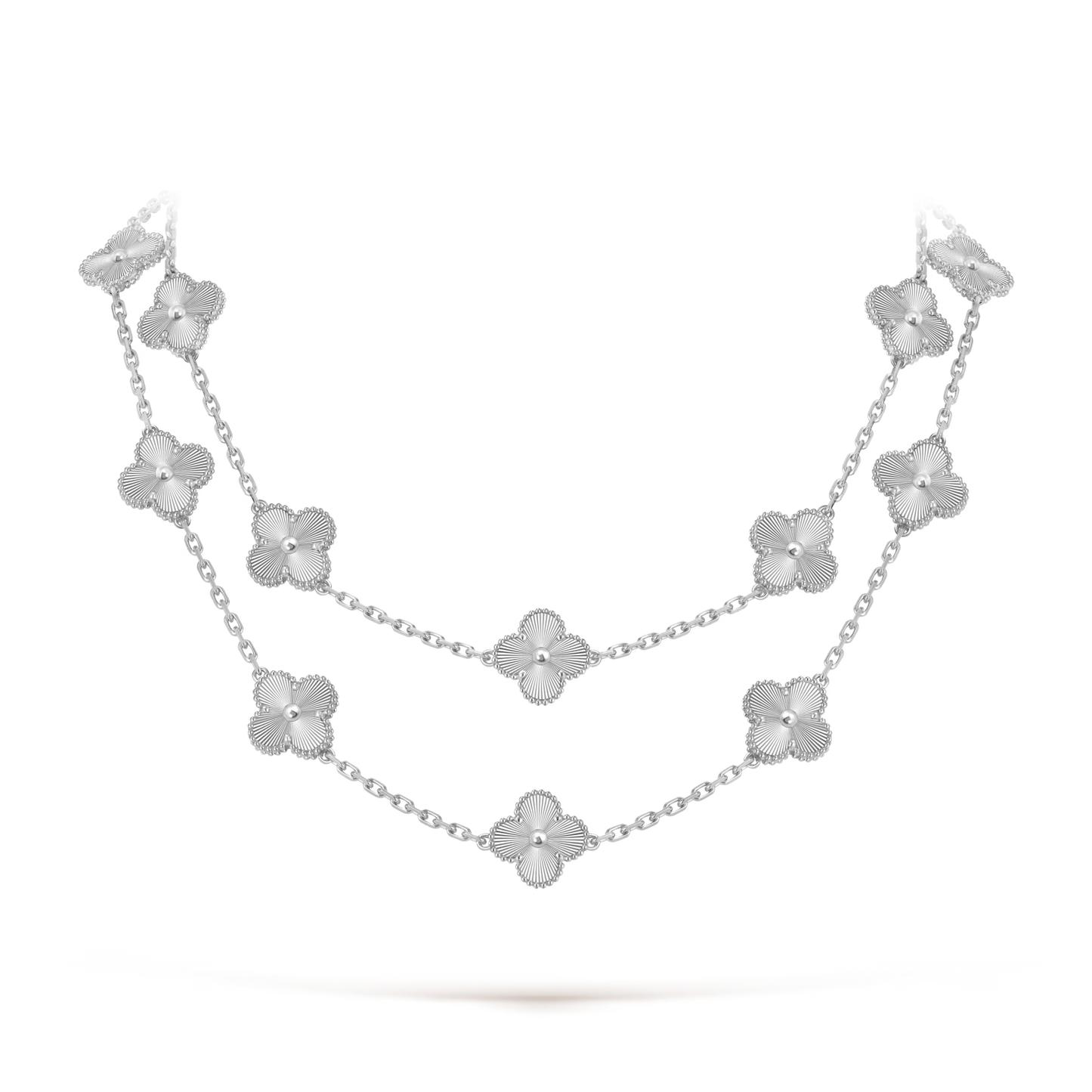 Vintage Alhambra necklace, 20 motifs, guilloché rhodium plated 18K white gold.