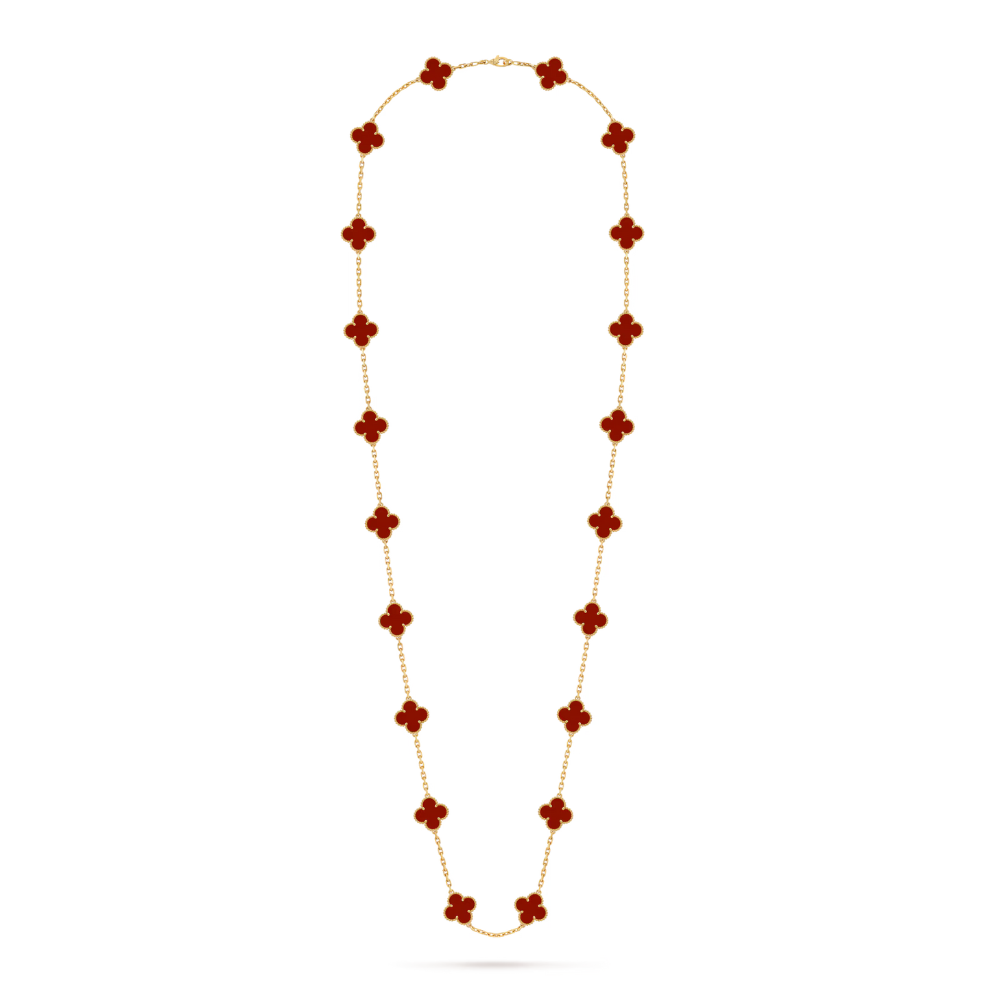 Vintage Alhambra long necklace, 20 motifs, 18K yellow gold, carnelian.