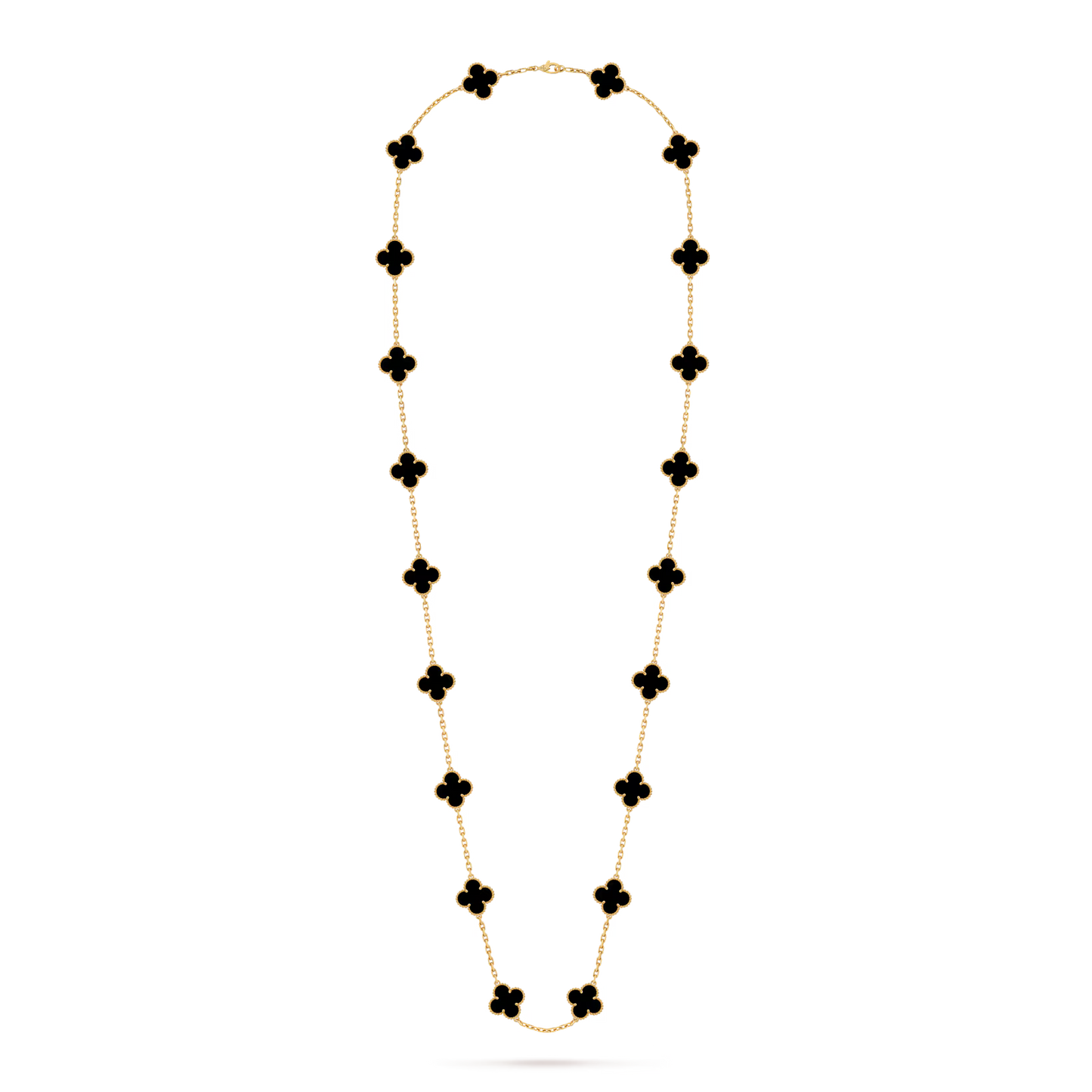 Vintage Alhambra long necklace, 20 motifs, 18K yellow gold, onyx.