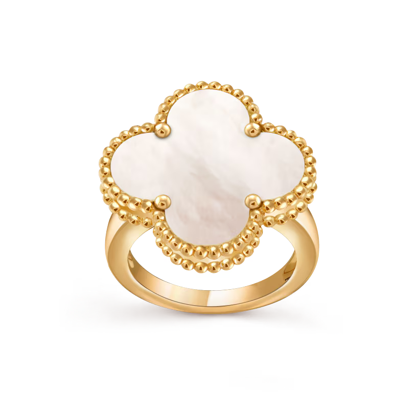 Magic Alhambra ring, 18K yellow gold, white mother-of-pearl.