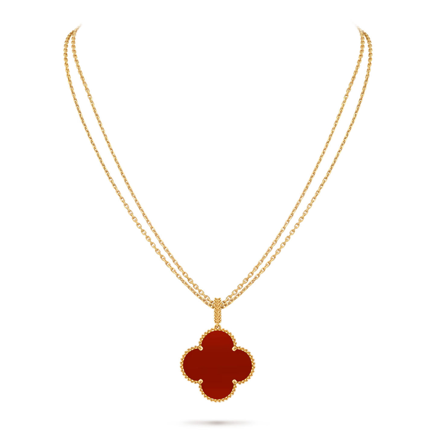 Magic Alhambra long necklace 1 motif, 18K yellow gold, carnelian.