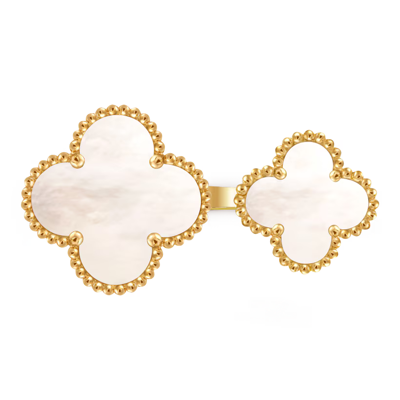 Magic Alhambra Between the Finger ring, 18K yellow gold, white mother-of-pearl.