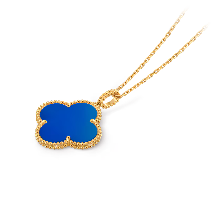 Magic Alhambra long necklace, 1 motif, 18K yellow gold, blue agate.