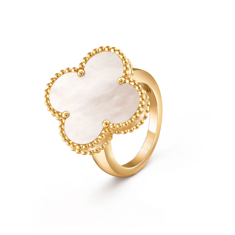 Magic Alhambra ring, 18K yellow gold, white mother-of-pearl.