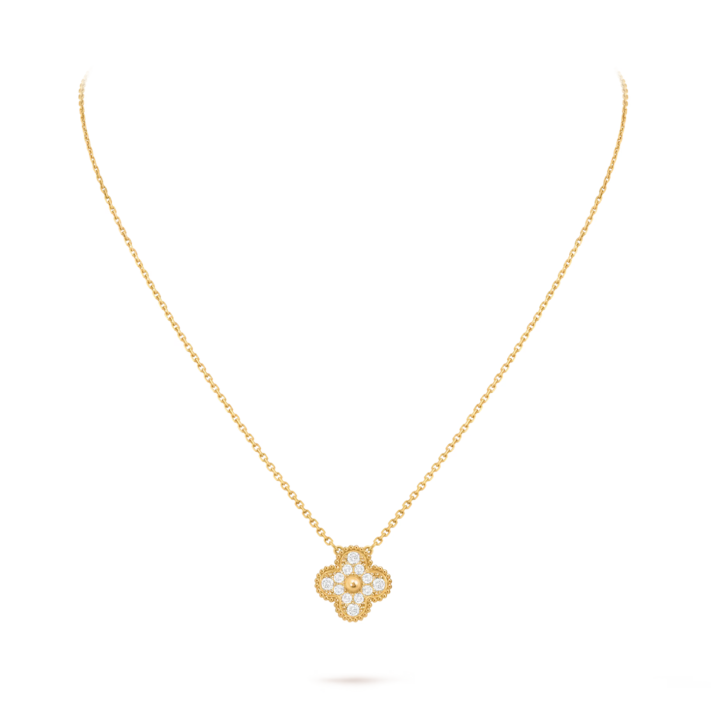 Vintage Alhambra pendant, 18K yellow gold, round diamonds