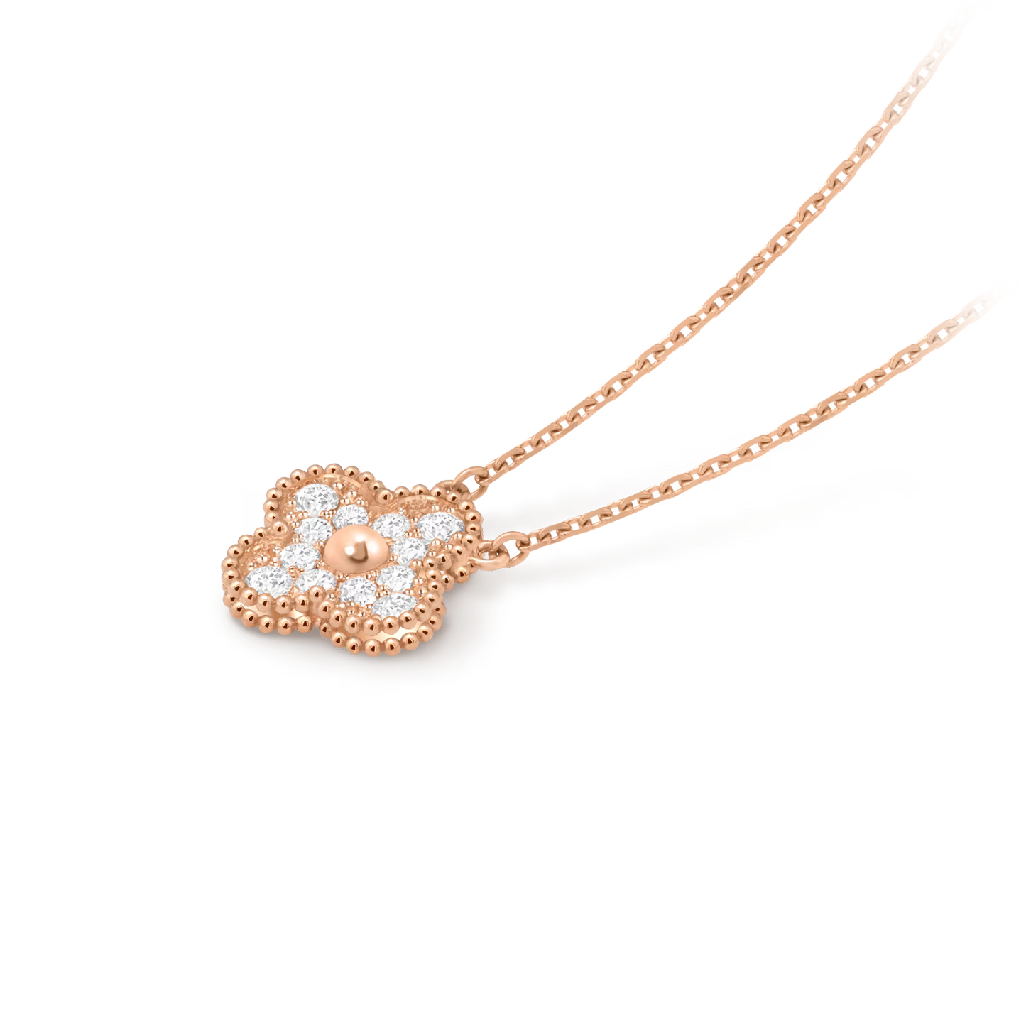 Vintage Alhambra pendant, 18K rose gold, round diamonds
