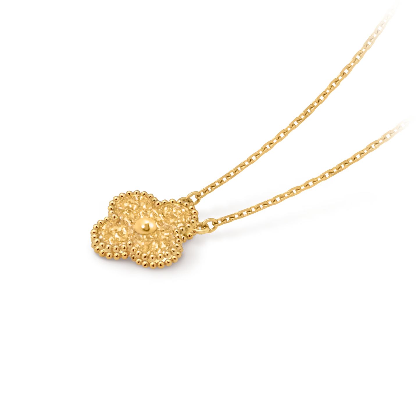 Vintage Alhambra pendant, textured 18K yellow gold.
