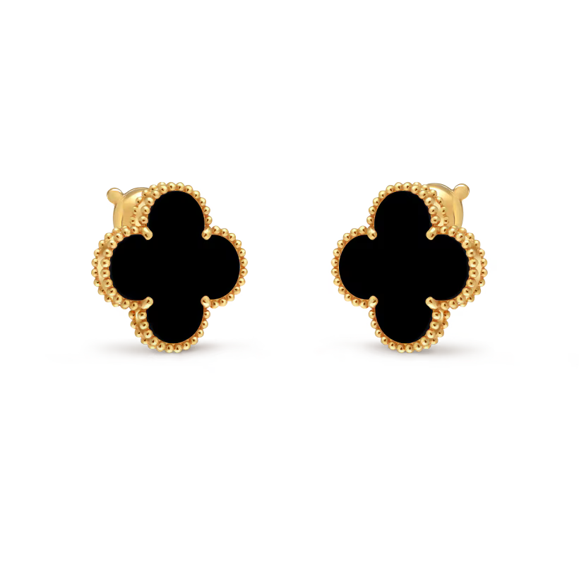 Magic Alhambra earrings, 18K yellow gold, onyx.