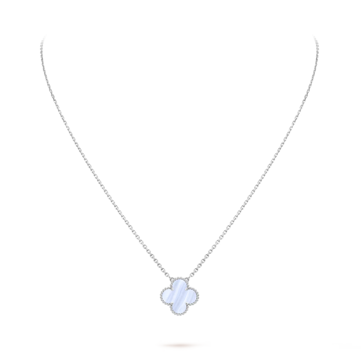 Vintage Alhambra pendant, rhodium plated 18K white gold, chalcedony.