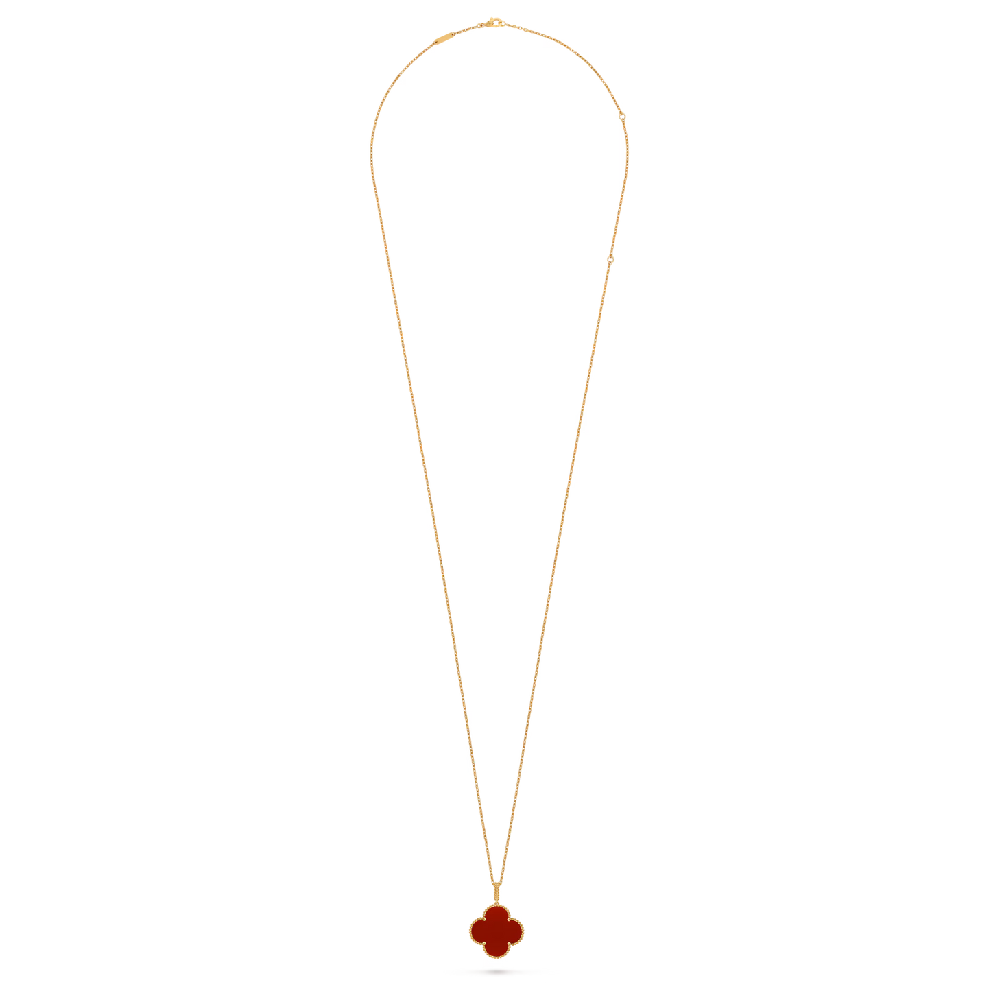 Magic Alhambra long necklace 1 motif, 18K yellow gold, carnelian.