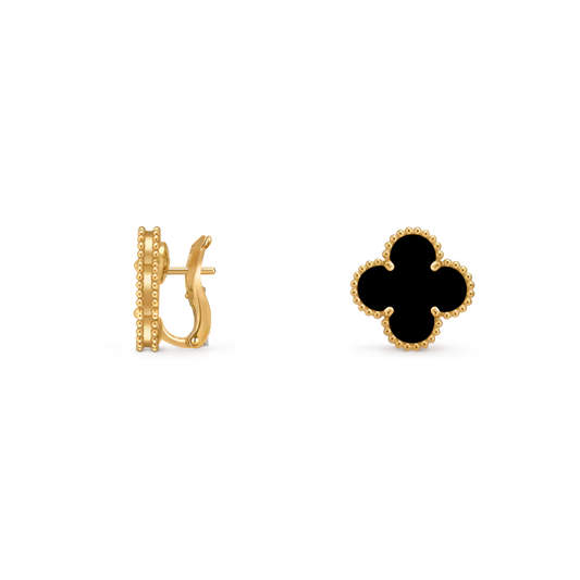 Vintage Alhambra earrings, 18K yellow gold, onyx.