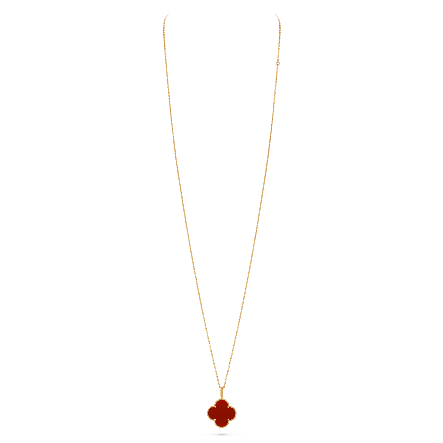 Magic Alhambra long necklace 1 motif, 18K yellow gold, carnelian.