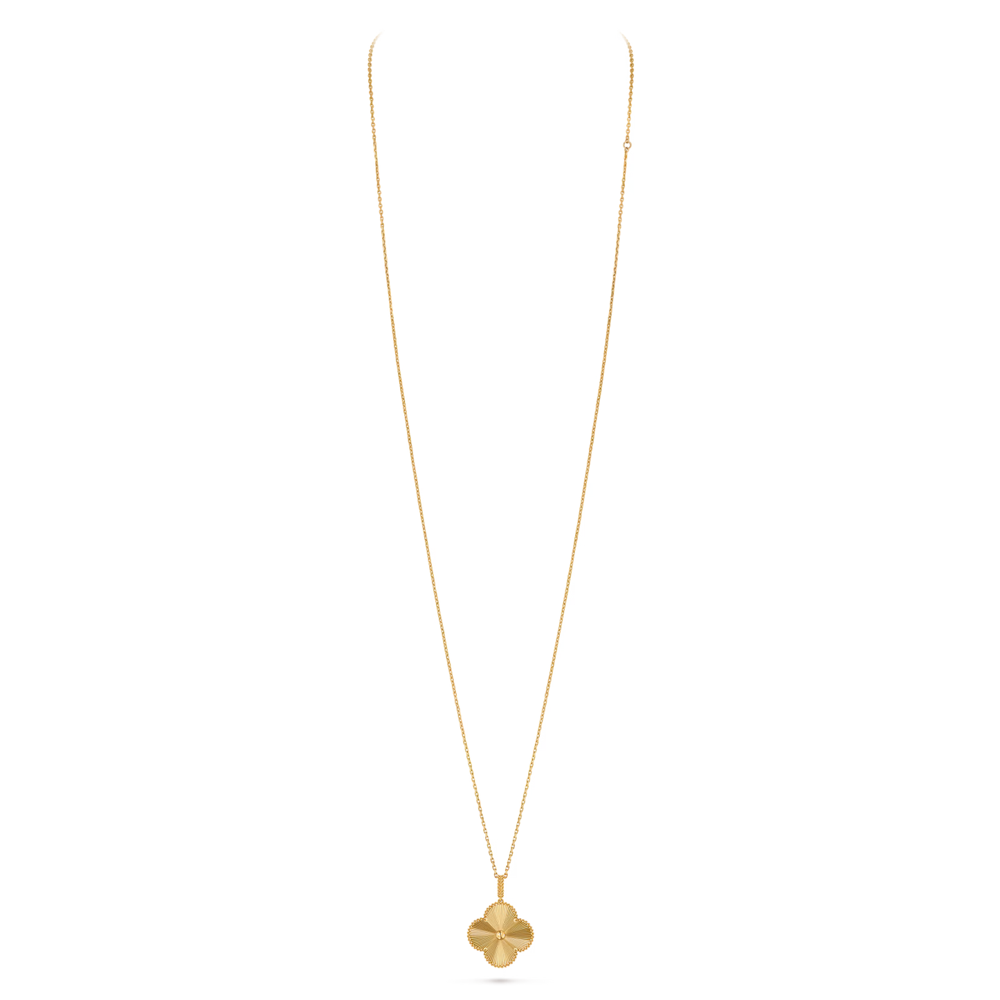 Magic Alhambra long necklace, 1 motif, guilloché 18K yellow gold.