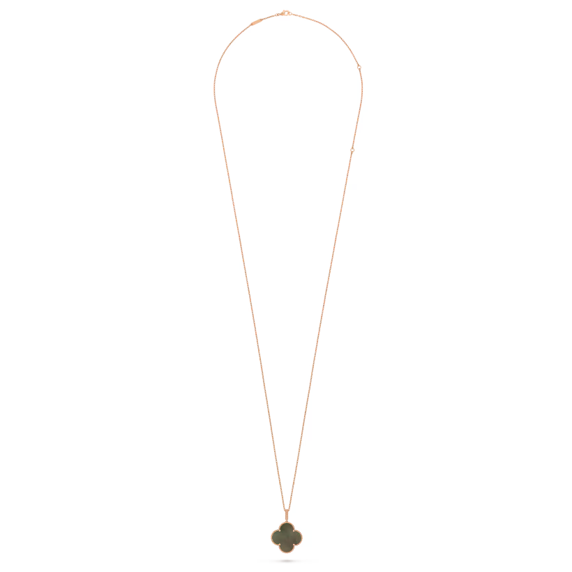 Magic Alhambra long necklace, 1 motif, 18K rose gold, gray mother-of-pearl.
