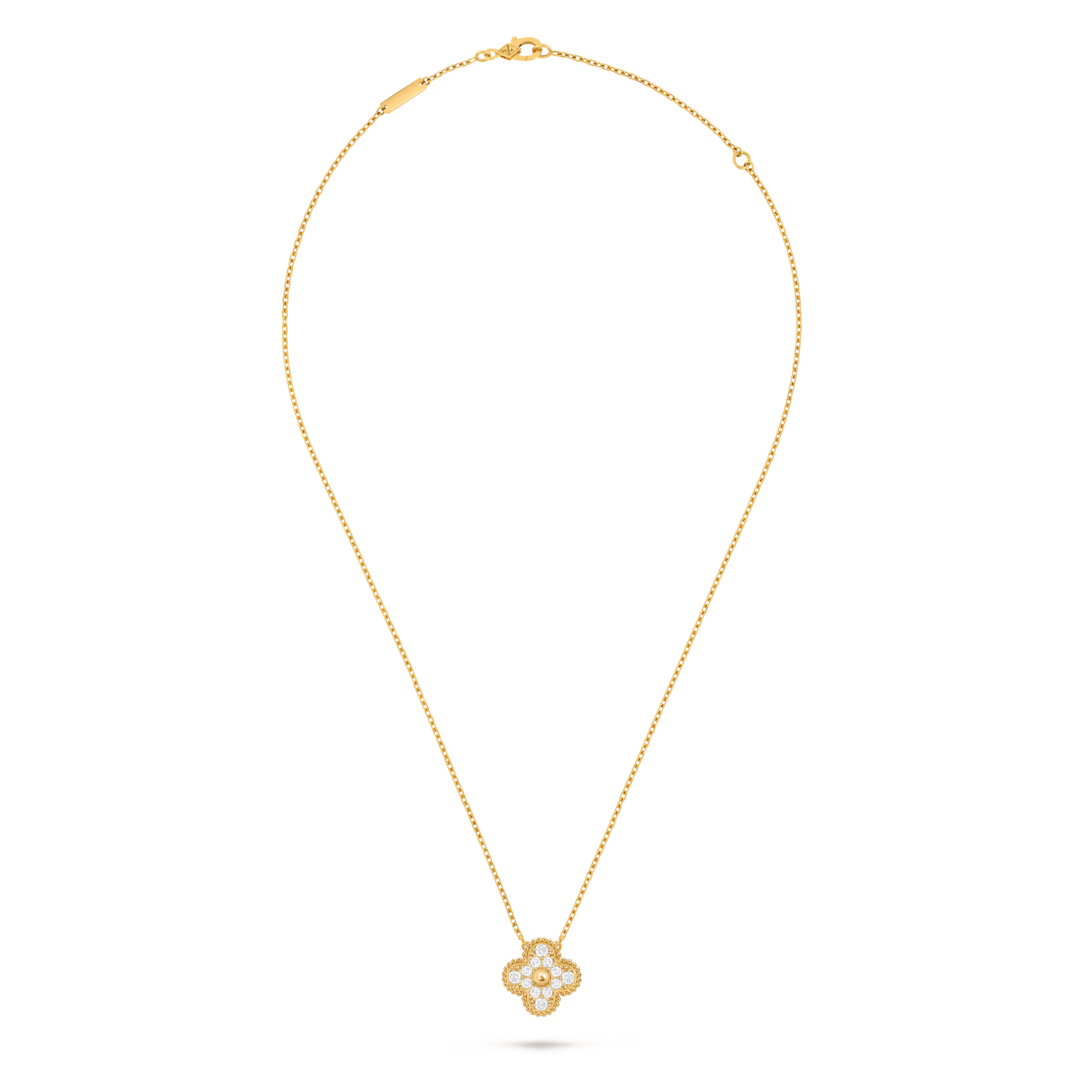 Vintage Alhambra pendant, 18K yellow gold, round diamonds